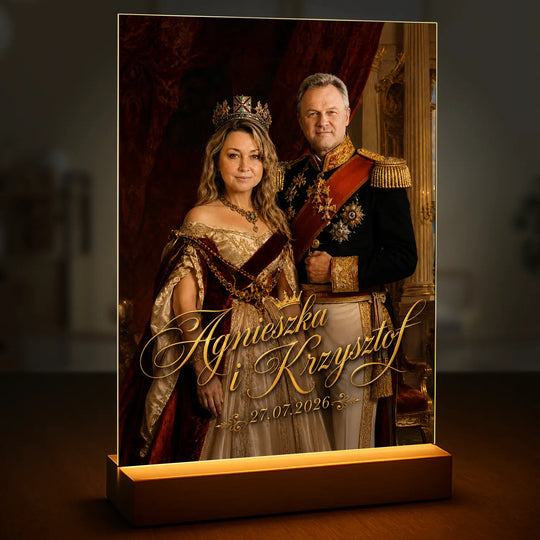 Prezent dla pary na rocznicę – personalizowany portret na szkle Para królewska