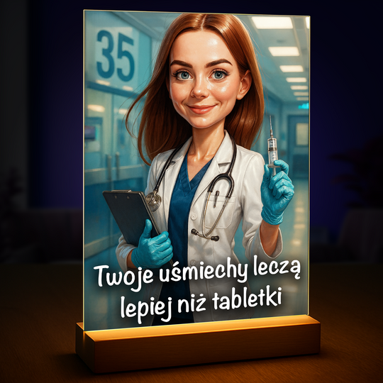 Urodzinowy portret lekarki - druk na szkle, portret z Twojego zdjęcia