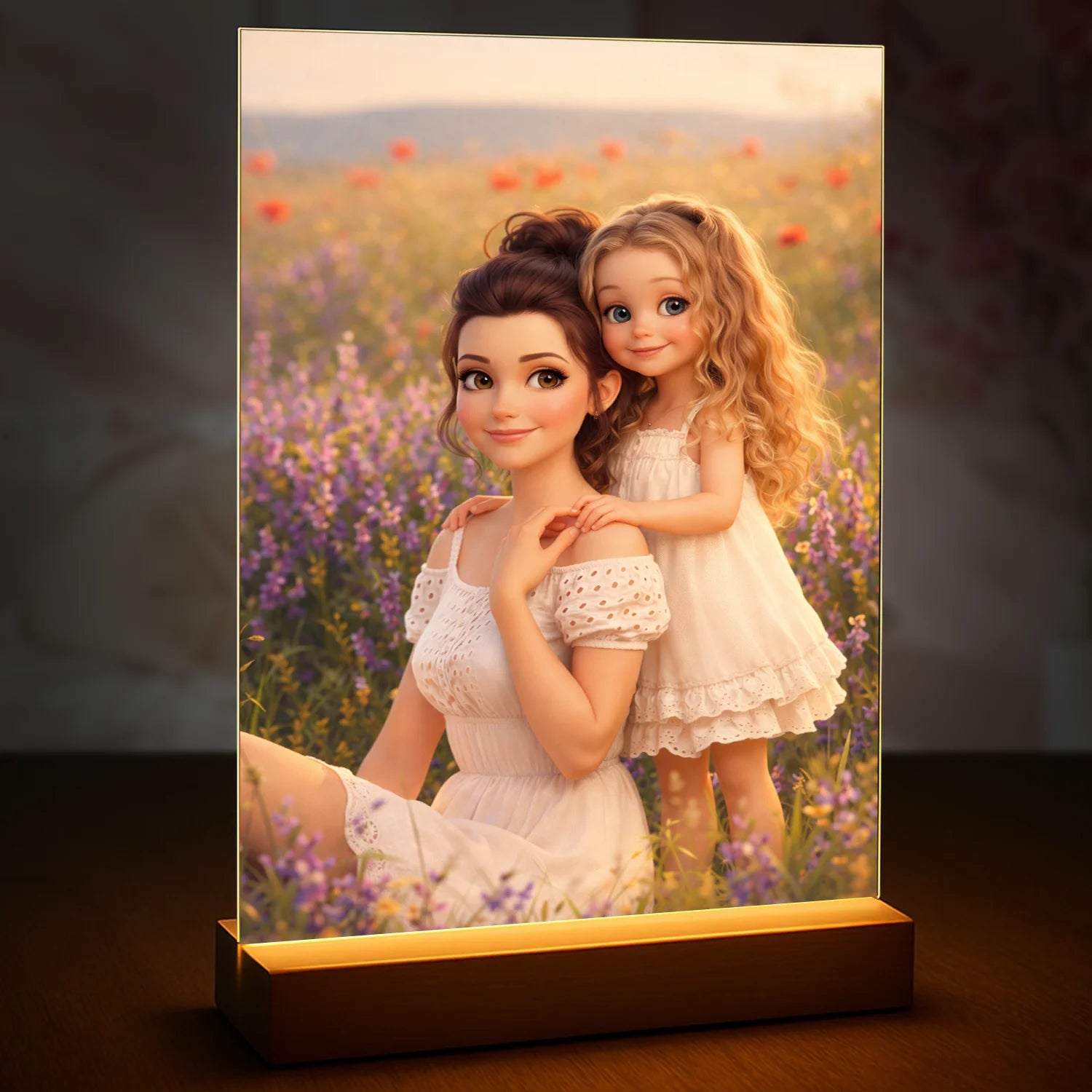 Image of Mama i jej córeczka ilustracja - druk na szkle, personalizowany prezent na Dzień Matki