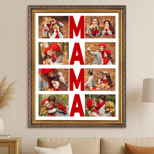 Napis MAMA + 8 fotografii - obraz na płótnie, kolaż z Twoich zdjęć