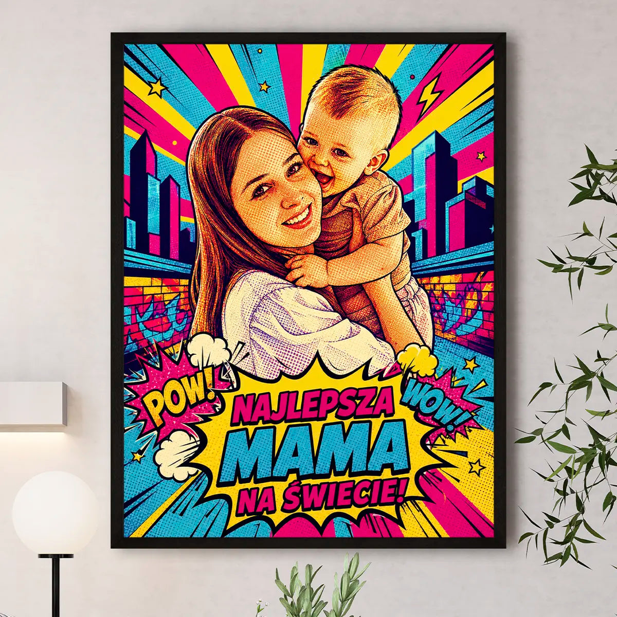 Image of Personalizowany plakat komiksowy dla mamy ze zdjęcia z napisem „Najlepsza Mama na Świecie”.