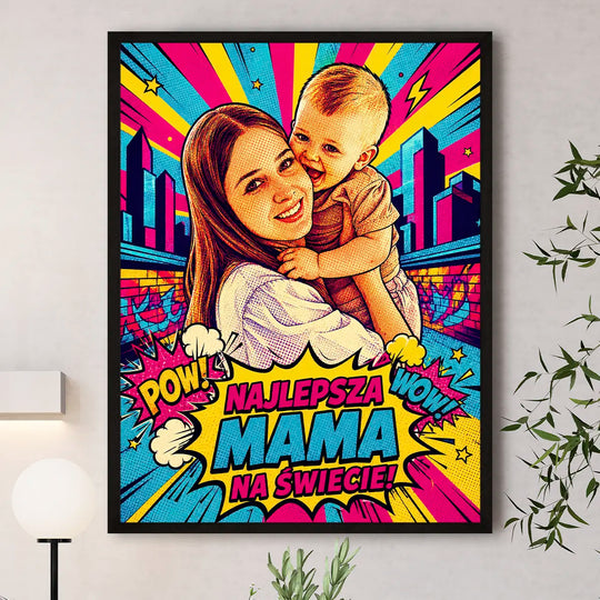 Prezent dla mamy na Dzień Matki - plakat, personalizowany prezent Komiks Super Mama