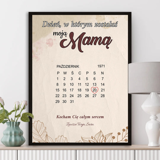 Dzień, w którym zostałaś mamą - plakat, personalizowany prezent na Dzień Matki