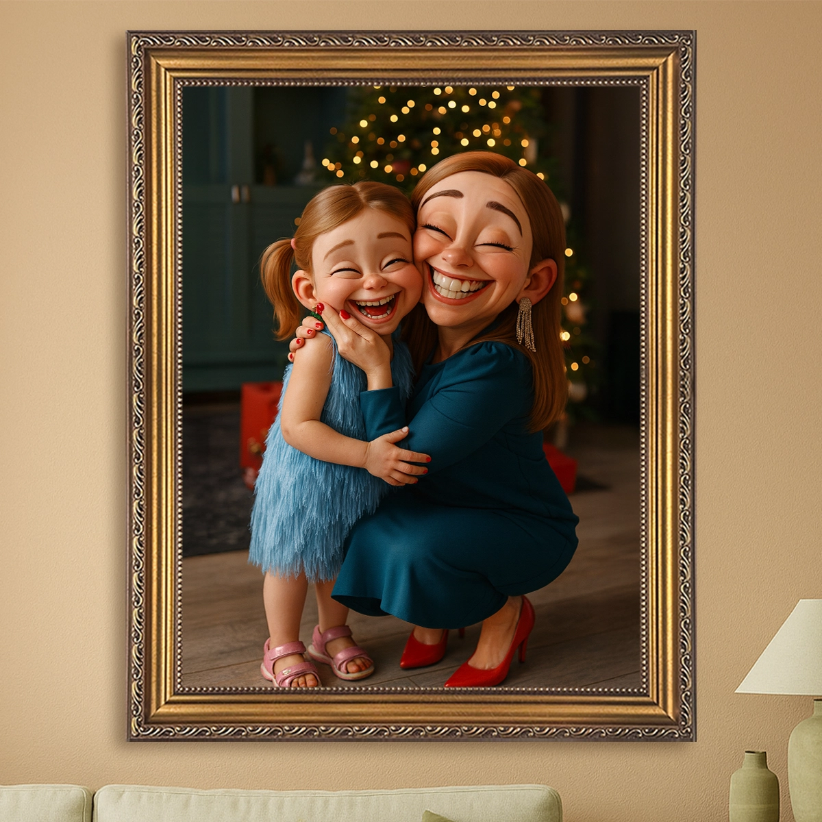 Image of Mama i córka w święta - obraz na płótnie z Twojego zdjęcia