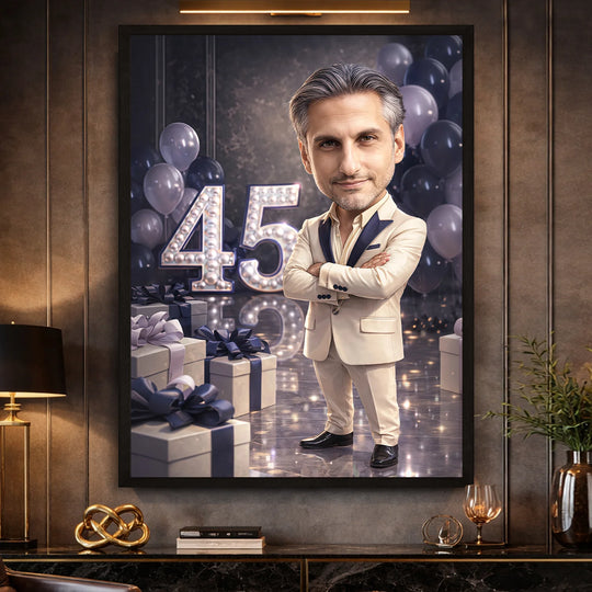 Jego 45  urodziny w wielkim stylu - plakat, personalizowany prezent na 45 urodziny