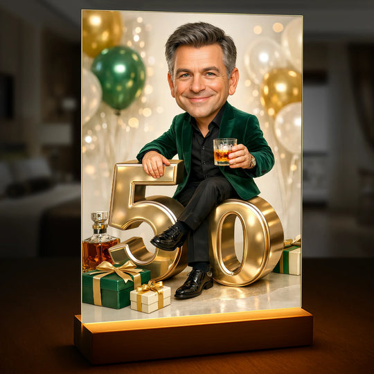 Gentleman w 50. urodziny - druk na szkle, personalizowany prezent na 50. urodziny