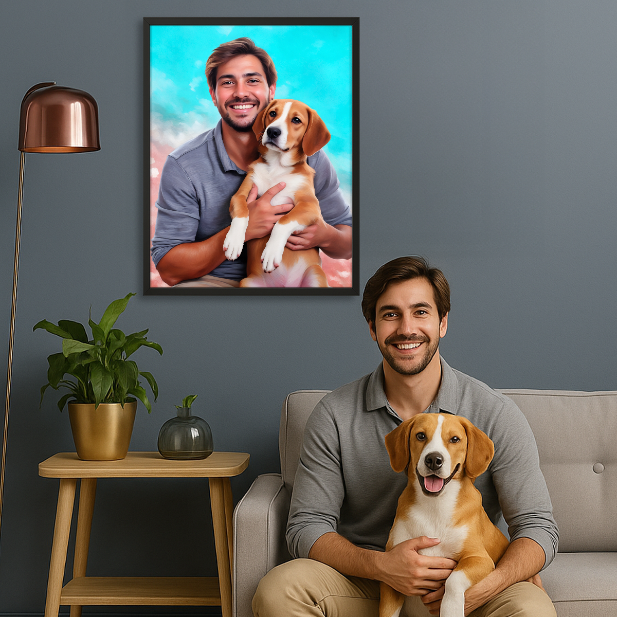 Image of Portret mężczyzny z ukochanym psem - obraz na płótnie z Twojego zdjęcia