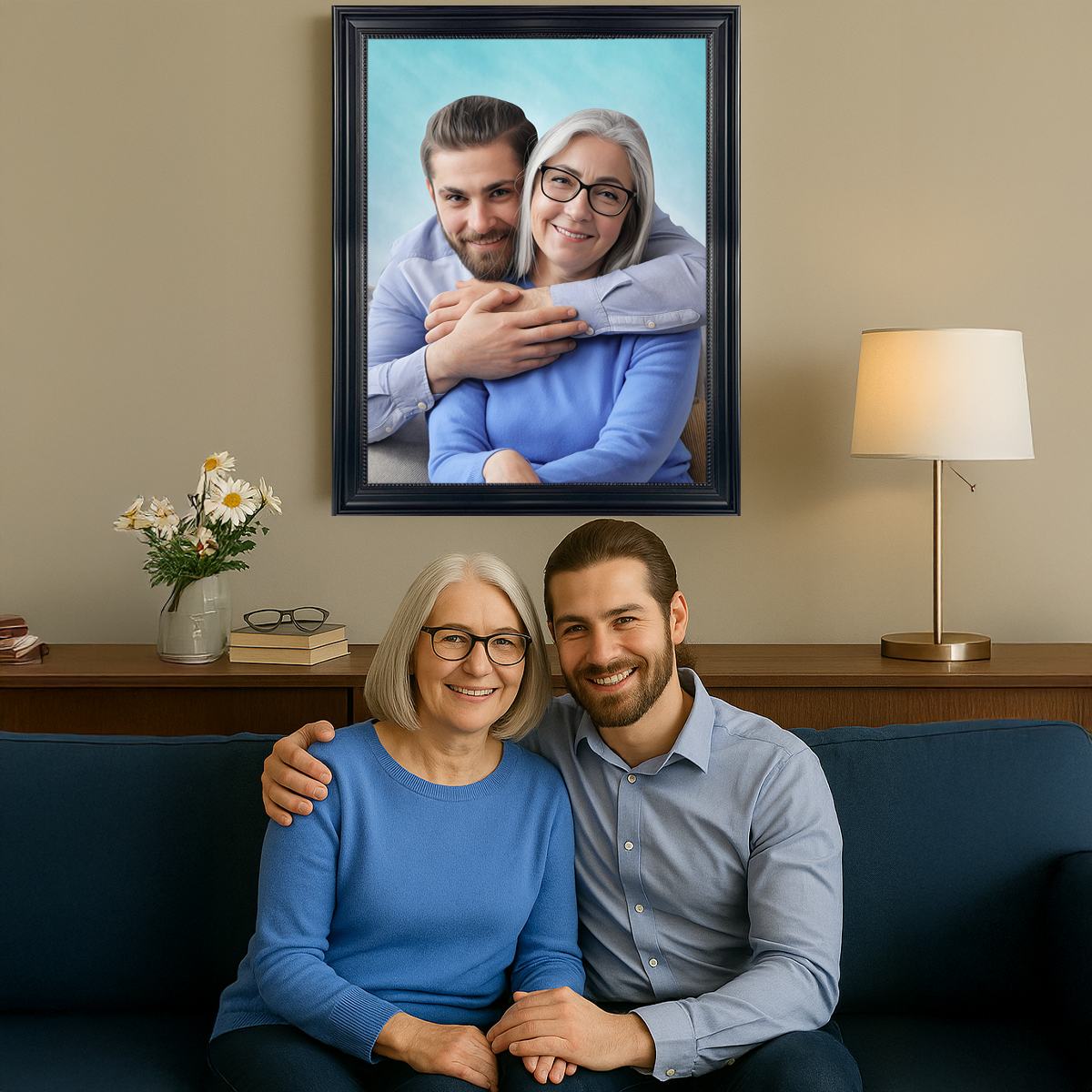 Portret matki z synem - obraz na płótnie z Twojego zdjęcia