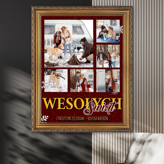 Życzenia świąteczne od rodziny - kolaż na płótnie z Twojego zdjęcia