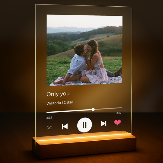 Zdjęcie pary w stylu Spotify + tekst - druk na szkle z Twojego zdjęcia