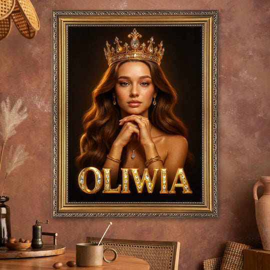 Portret królowej + imię - obraz na płótnie z Twojego zdjęcia