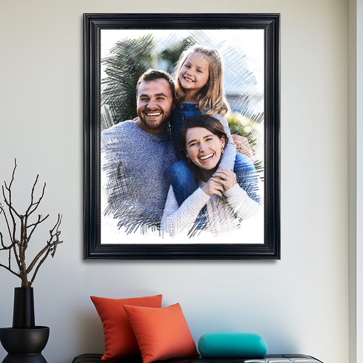 Image of Rysunkowy portret rodziny - obraz na płótnie z Twojego zdjęcia