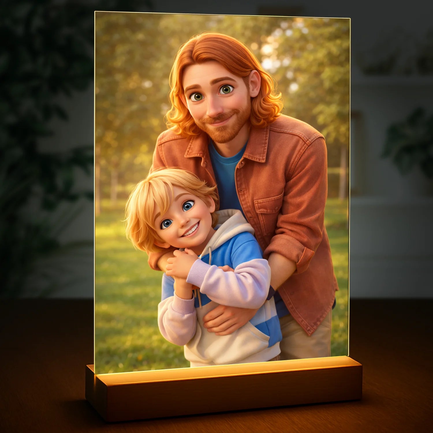 Image of Ilustracja taty i dziecka - druk na szkle, personalizowany prezent na Dzień Ojca