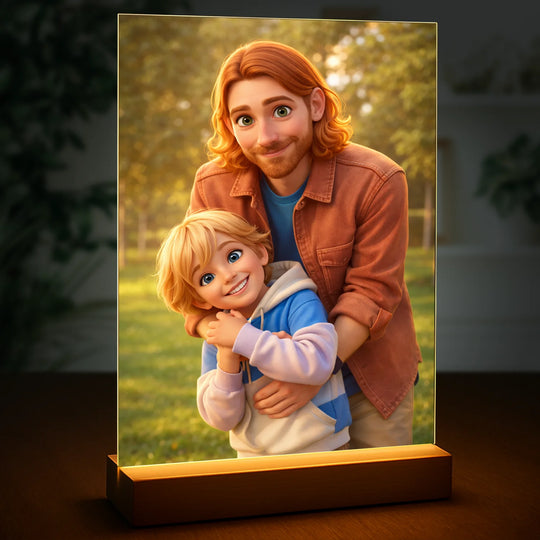 Ilustracja taty i dziecka - druk na szkle, personalizowany prezent na Dzień Ojca