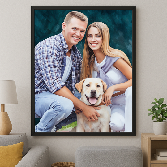 Portret pary z psem - obraz na płótnie z Twojego zdjęcia