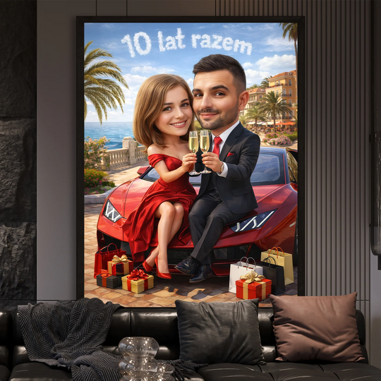 Prezent dla pary na 10 rocznicę - portret ze zdjęcia, plakat elegancki styl
