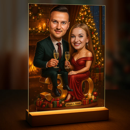 Świąteczny czas pary karykatura - druk na szkle, portret z Twojego zdjęcia