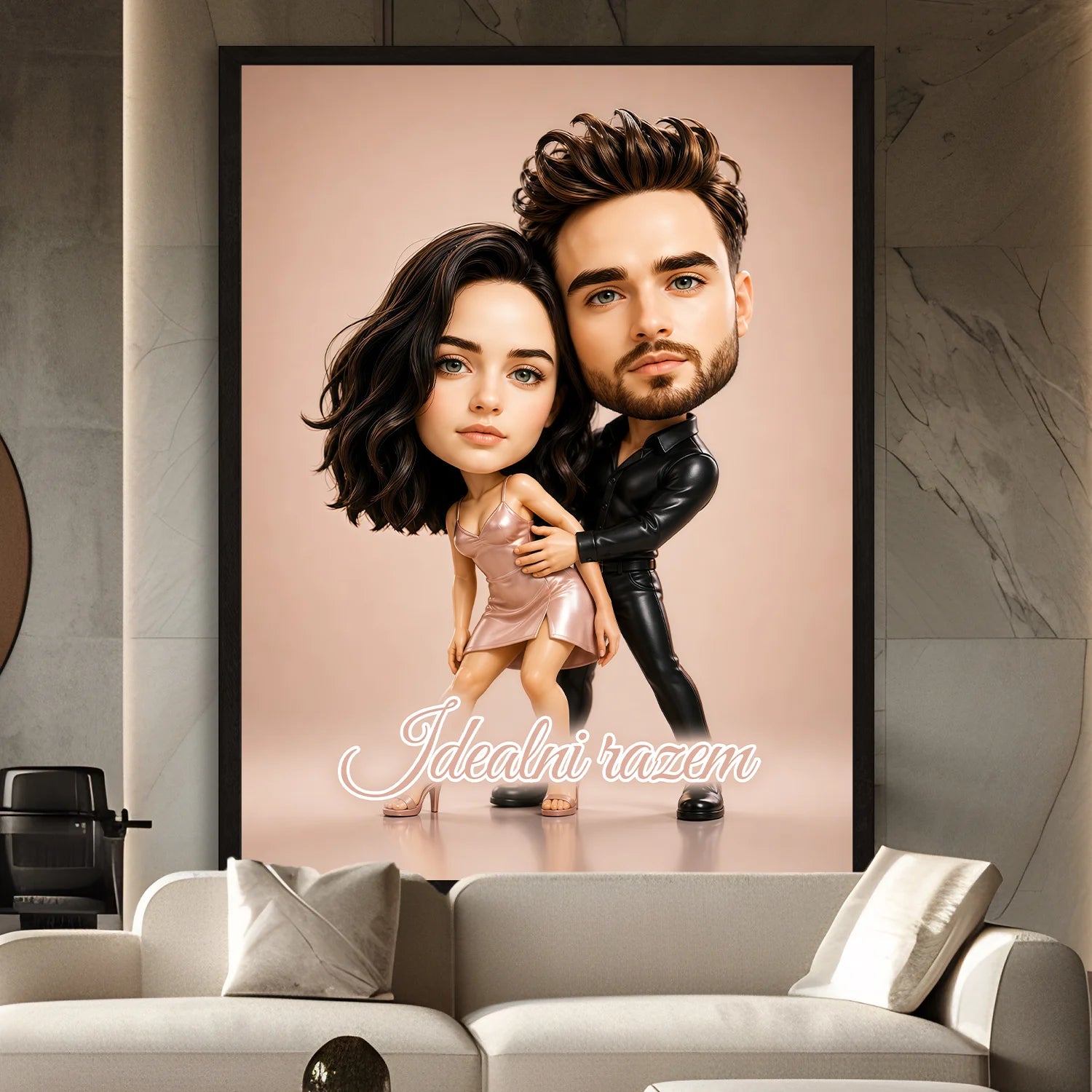 Image of Personalizowany plakat z karykaturą tańczącej pary ze zdjęcia, wyjątkowy prezent dla zakochanych na rocznicę