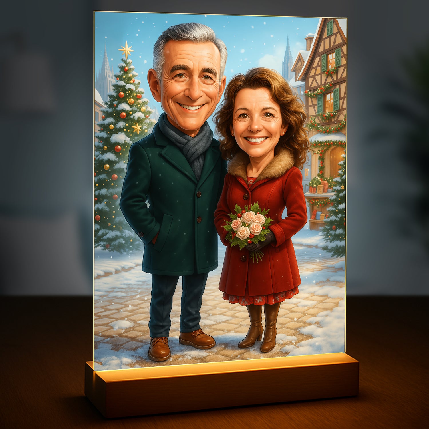 Image of Karykatura pary w zimowej scenerii - druk na szkle, portret z Twojego zdjęcia