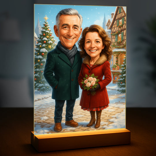 Karykatura pary w zimowej scenerii - druk na szkle, portret z Twojego zdjęcia