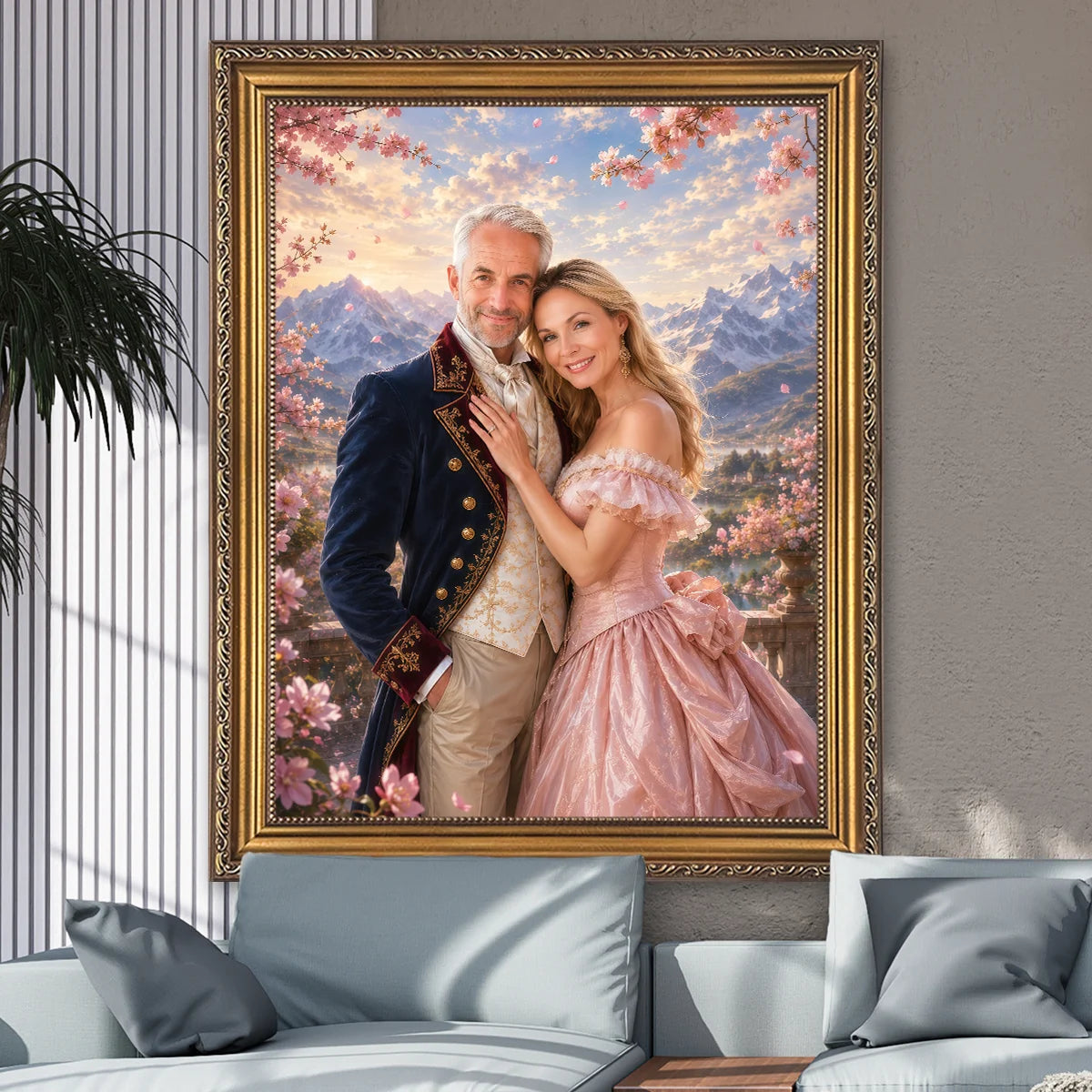 Image of Portret pary ze zdjęcia na płótnie w stylu szlacheckim, personalizowany prezent na rocznicę