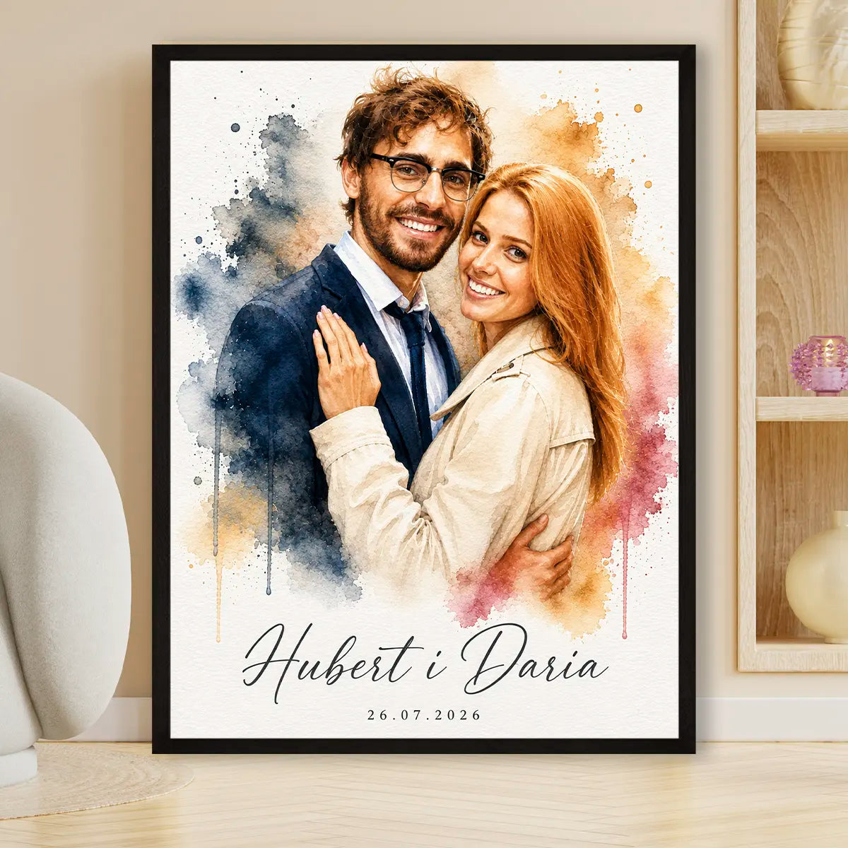 Image of Personalizowany plakat ze zdjęcia z imionami i datą dla pary na rocznicę, ślub lub Walentynki