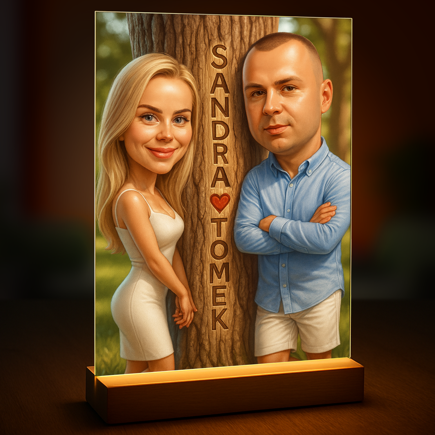 Karykatura + imiona pary - druk na szkle, portret z Twojego zdjęcia