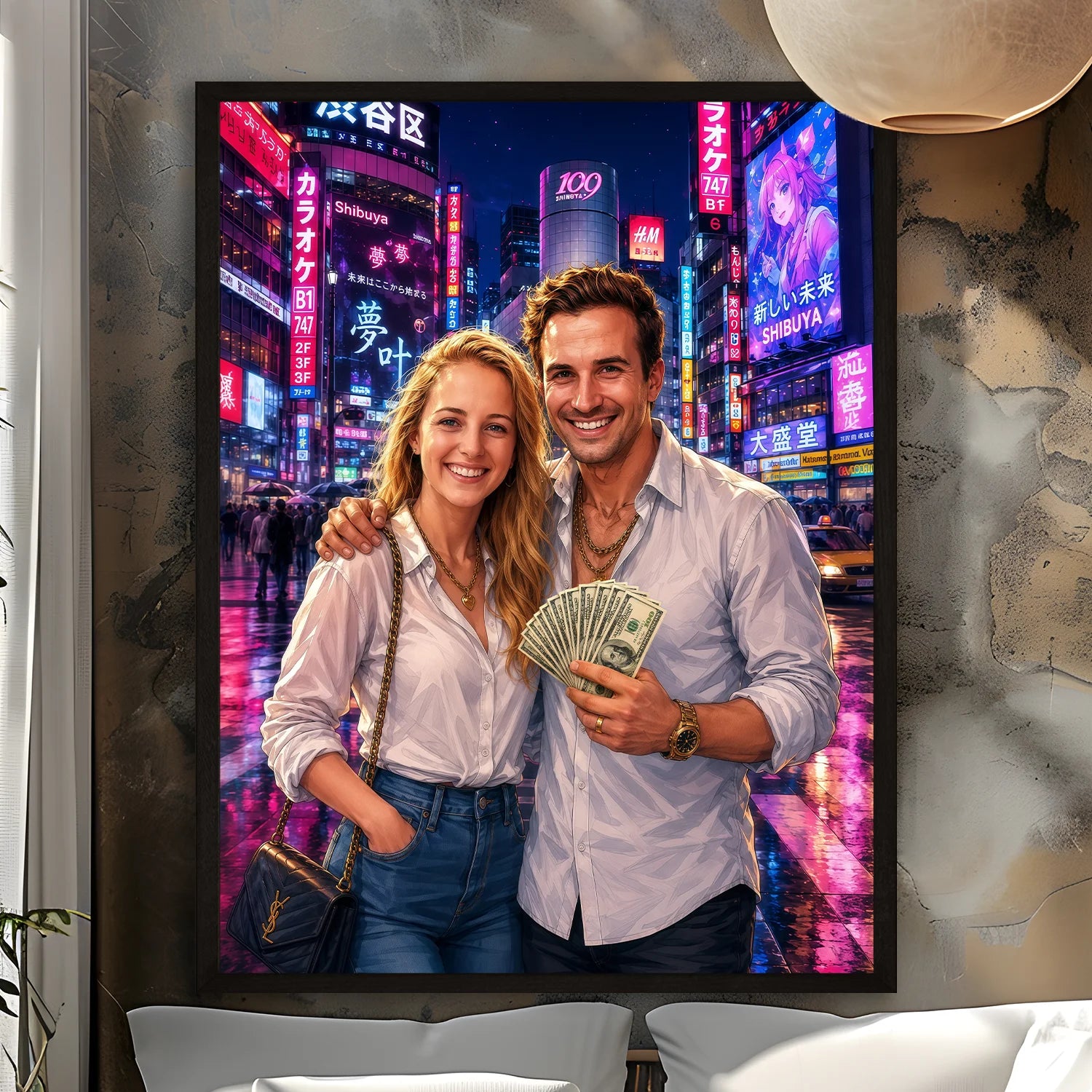 Image of Personalizowany plakat pary ze zdjęcia w stylu gry, miejska ilustracja zakochanych, prezent na rocznicę dla niej i dla niego.