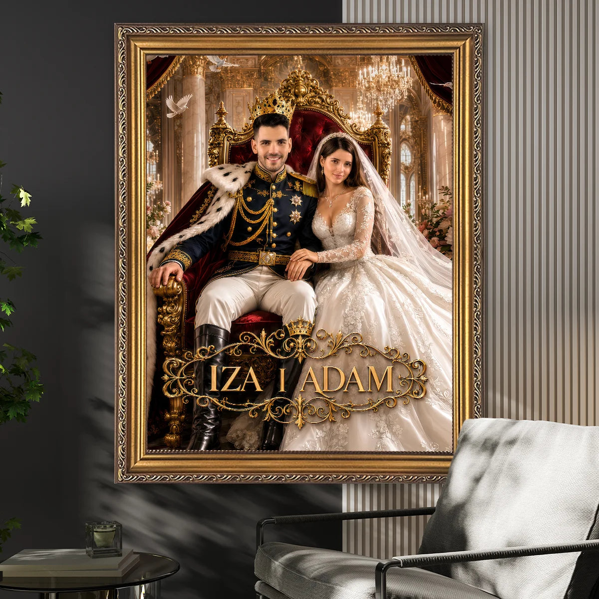 Image of Personalizowany obraz na płótnie ze zdjęcia przedstawiający parę jako króla i królową – prezent na ślub lub rocznicę