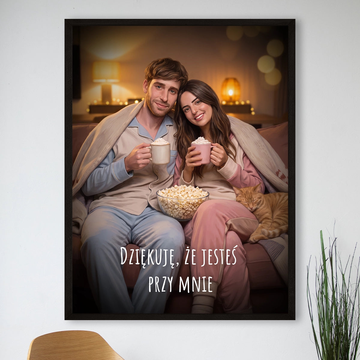 Image of wymalujchwile.pl – portret pary w przytulnym klimacie z tekstem – plakat na Walentynki