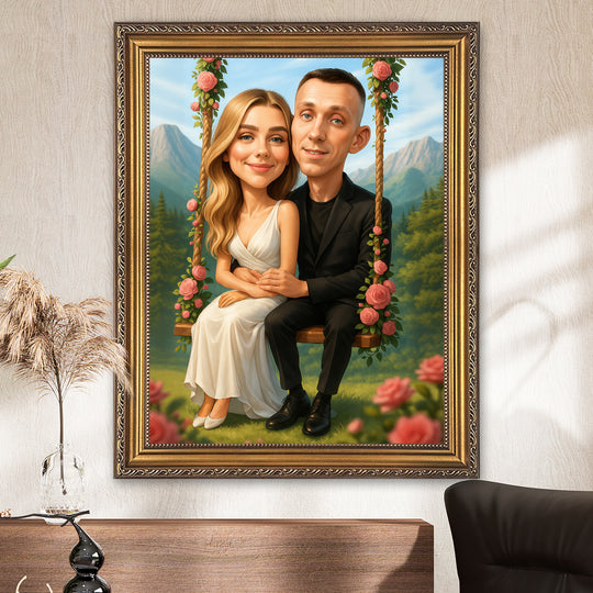 Para młoda na huśtawce - obraz na płótnie z Twojego zdjęcia