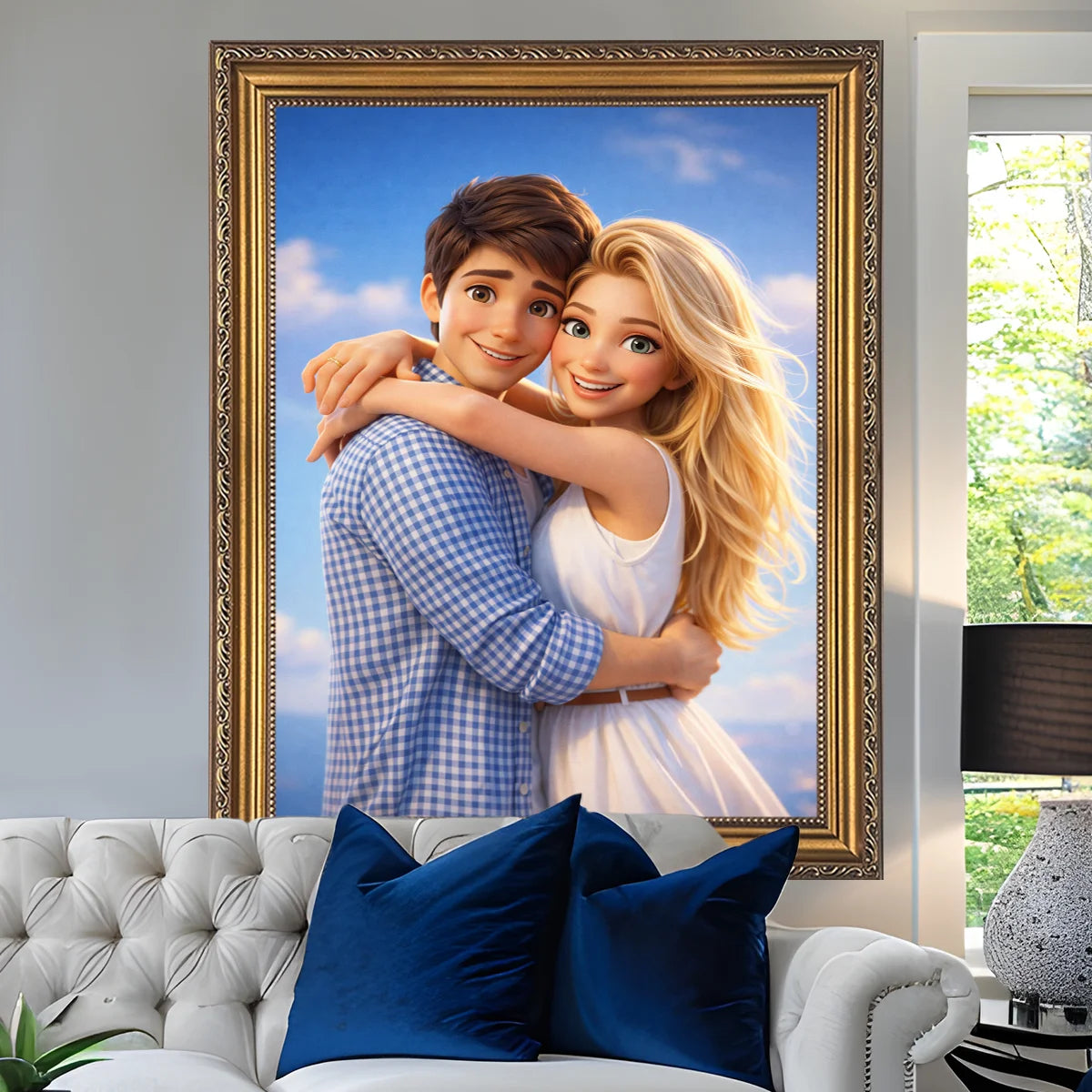 Image of Portret zakochanej pary na płótnie w stylu bajkowym – personalizowany obraz ze zdjęcia, romantyczny prezent na rocznicę lub walentynki.