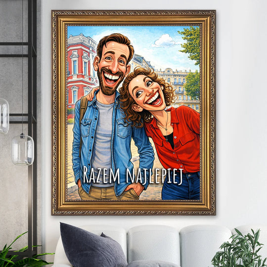 Karykatura razem najlepiej - obraz na płótnie, personalizowany prezent na rocznicę