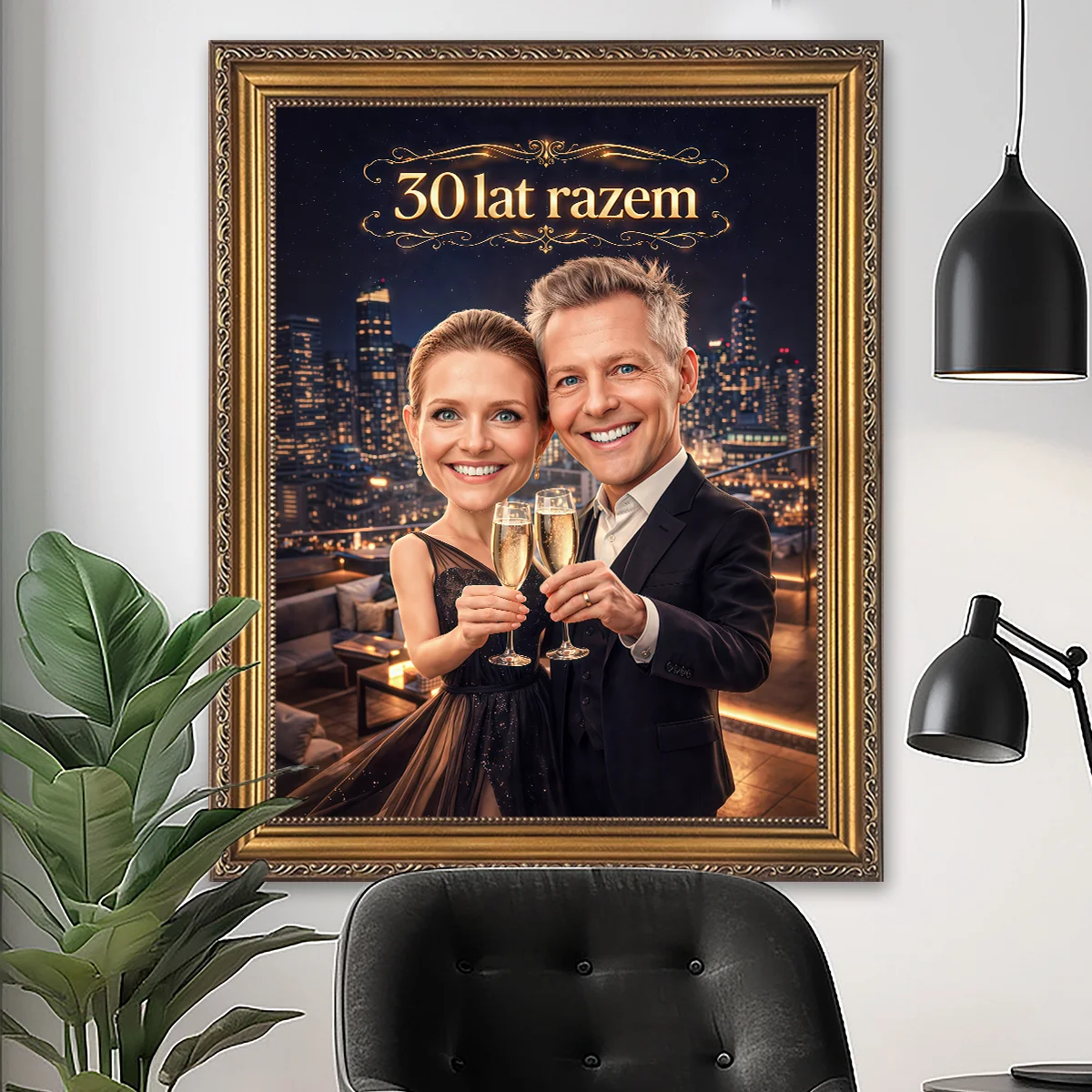 Image of Portret pary na płótnie na 30 rocznicę w stylu eleganckim – personalizowany obraz ze zdjęcia z napisem „30 lat razem”