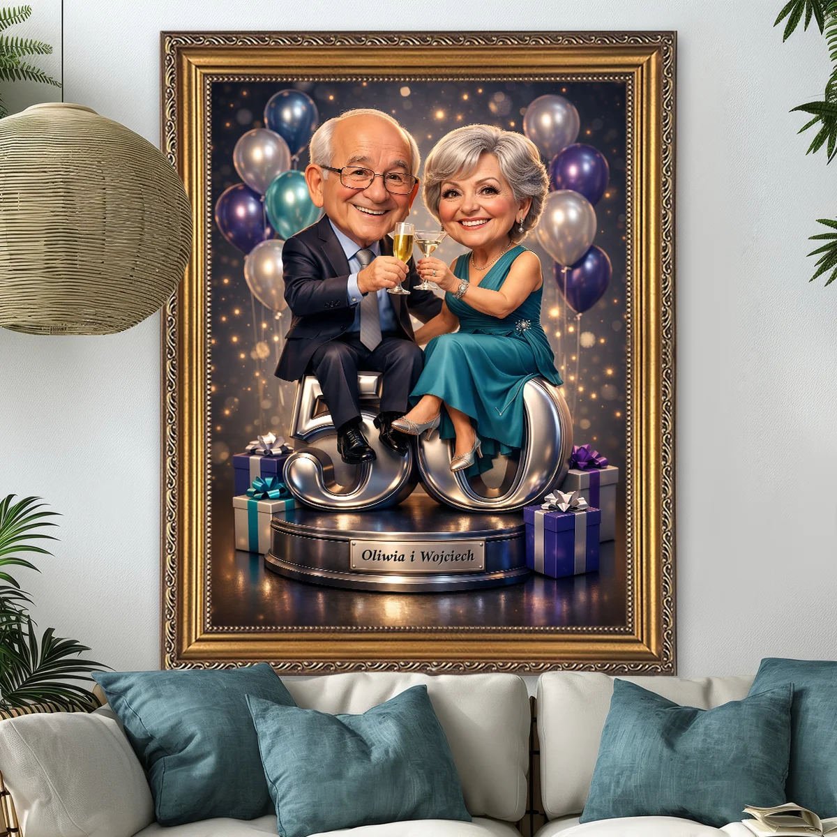 Image of Portret pary glamour na płótnie ze zdjęcia na 50 rocznicę ślubu – personalizowany obraz, wyjątkowy prezent dla dwojga