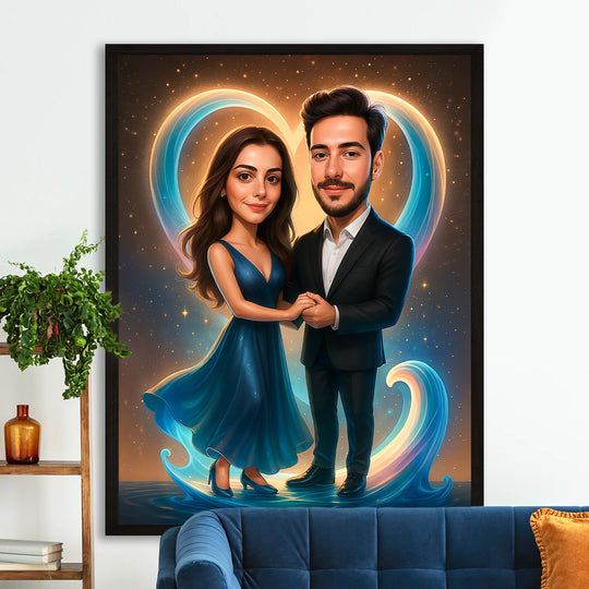 Para na tle serca z fal - plakat z Twojego zdjęcia