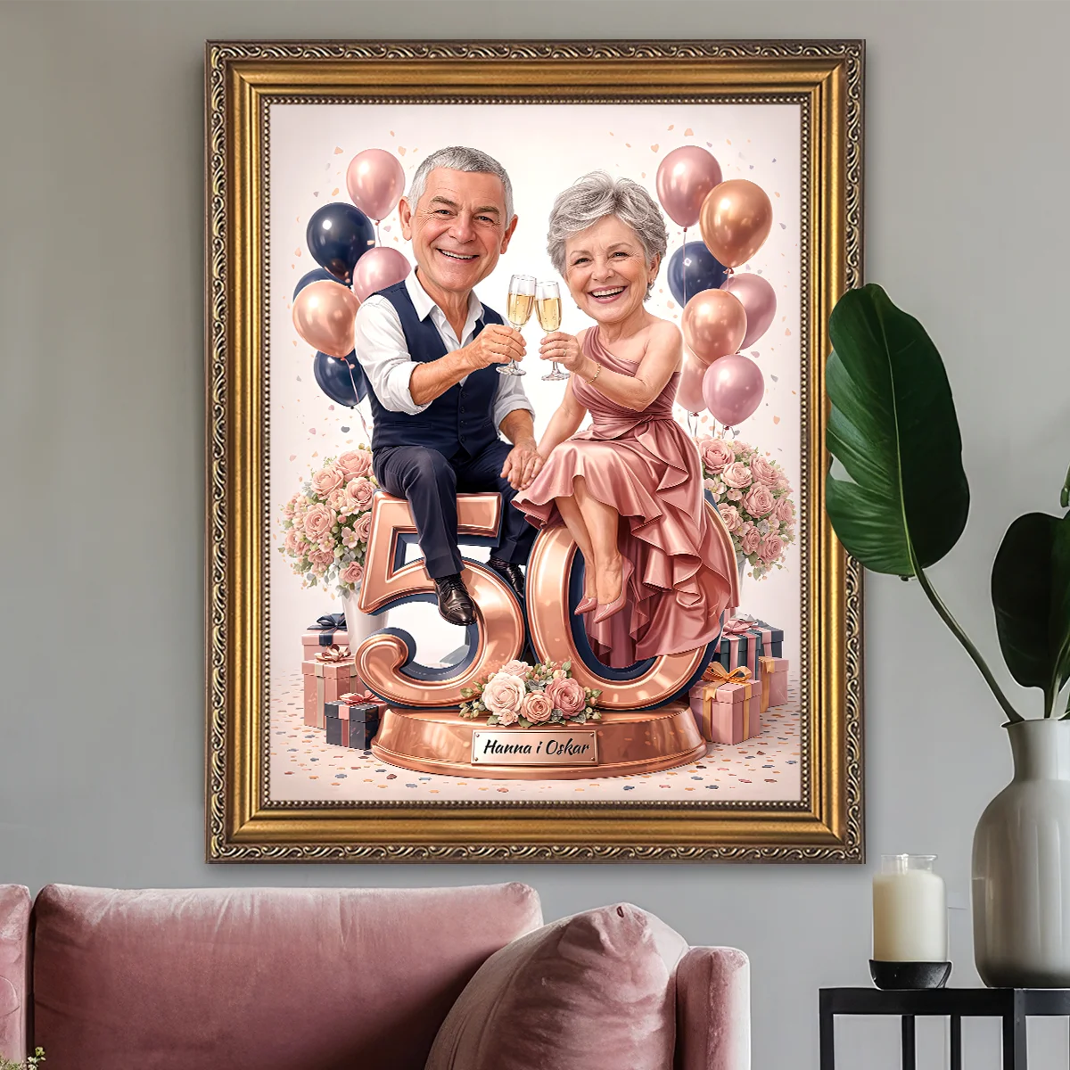 Image of Portret pary na płótnie w stylu glamour na 50 rocznicę ślubu ze zdjęcia – personalizowany obraz, elegancki prezent dla dwojga