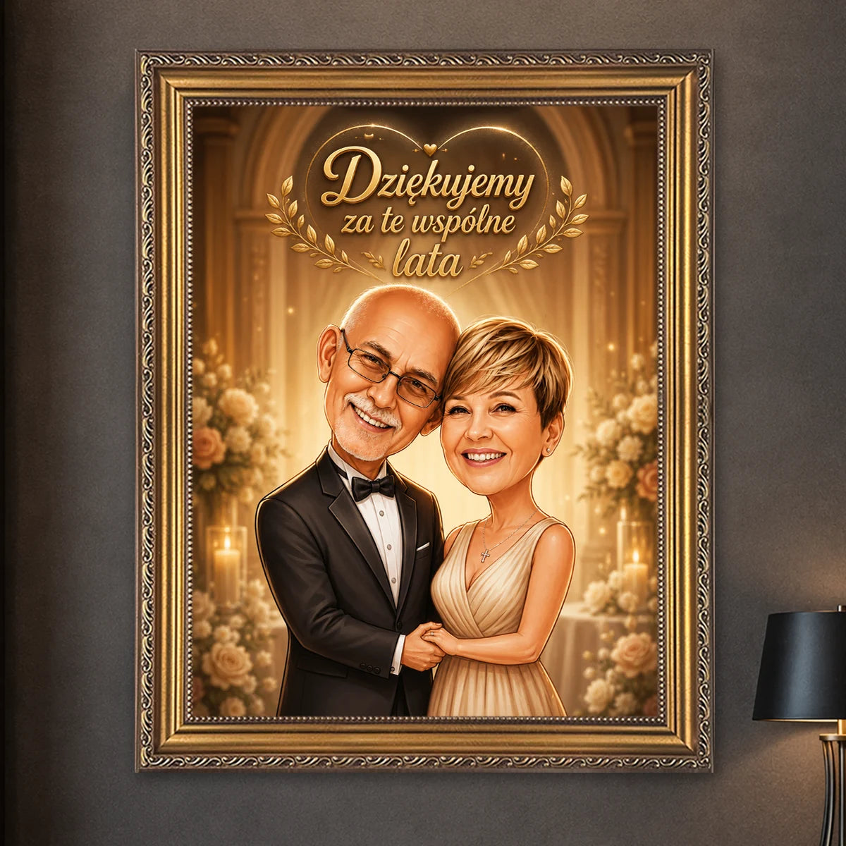 Image of Personalizowany portret ze zdjęcia z napisem „Dziękujemy za te wspólne lata”. Wyjątkowy prezent na ślub, rocznicę ślubu lub jubileusz.