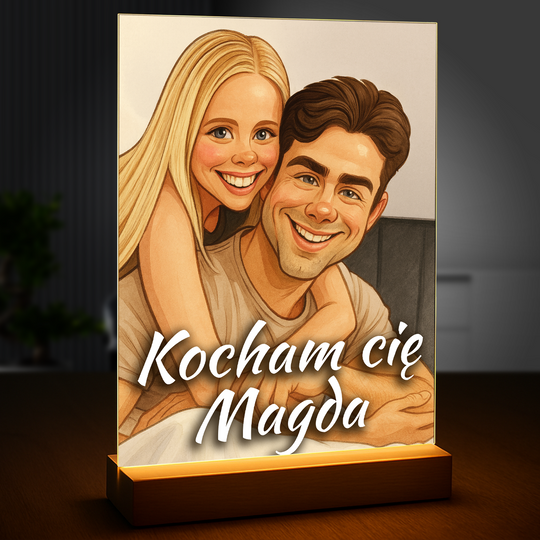Ilustracja dwojga zakochanych - druk na szkle, portret z Twojego zdjęcia