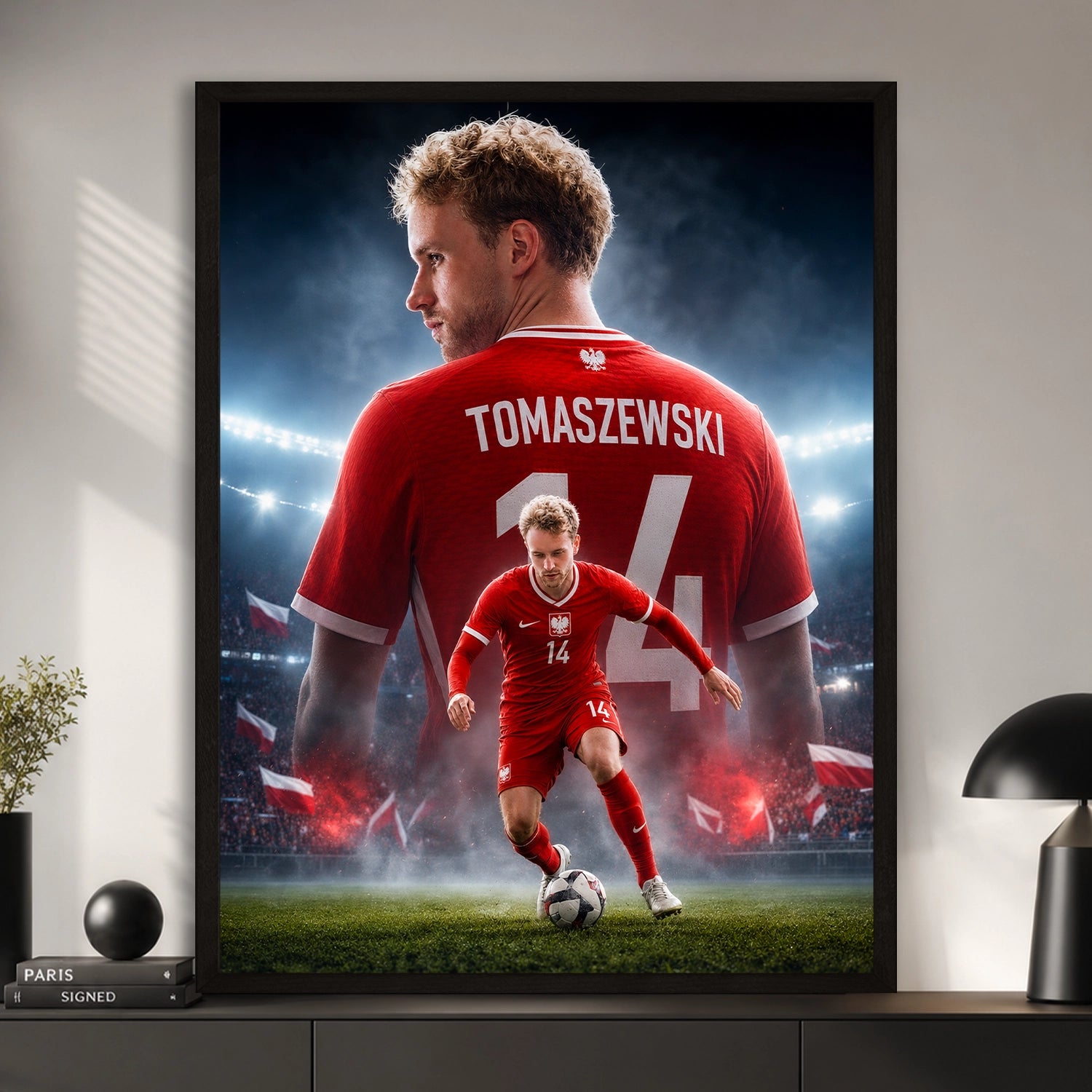 Image of Personalizowany plakat piłkarski ze zdjęcia z własnym nazwiskiem i numerem na koszulce