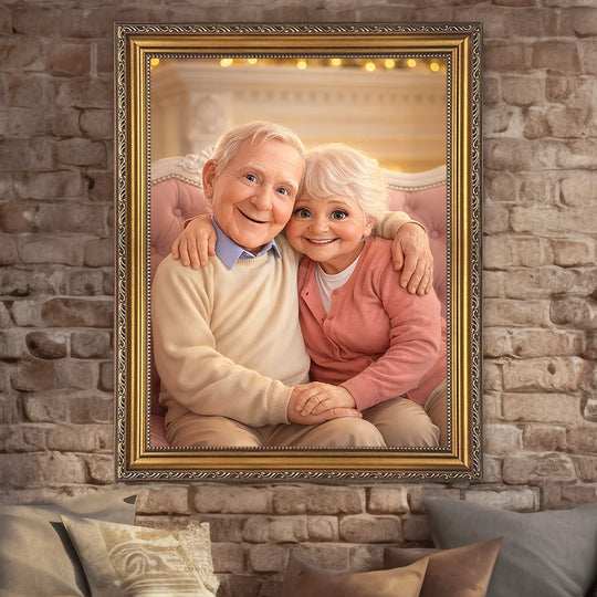 Portret dziadków w stylu animacji - obraz na płótnie z Twojego zdjęcia