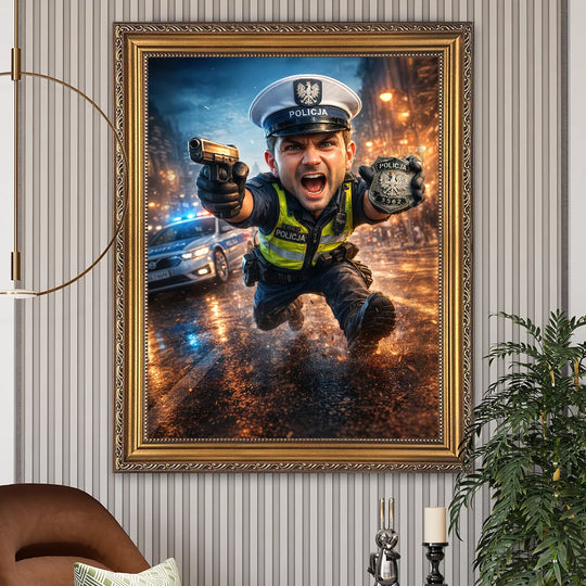 Portret policjanta - obraz na płótnie, personalizowany prezent na urodziny
