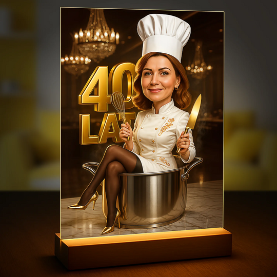 Szefowa kuchni w 40. urodziny - druk na szkle, portret z Twojego zdjęcia