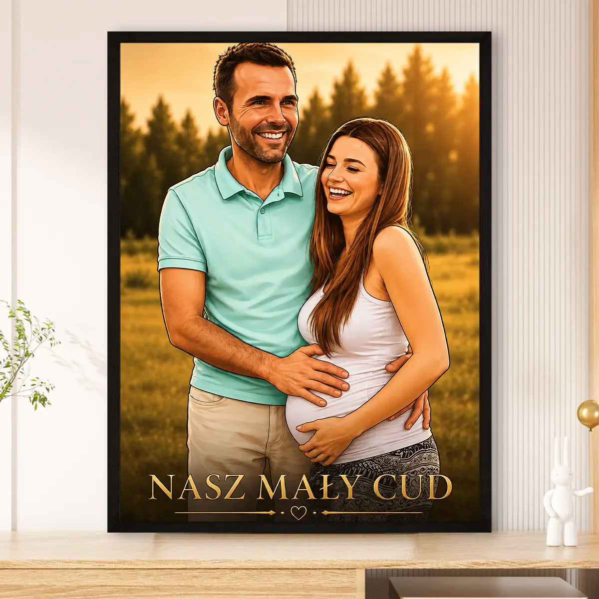 Image of Personalizowany plakat dla pary oczekującej dziecka ze zdjęcia i napisem Nasz Mały Cud