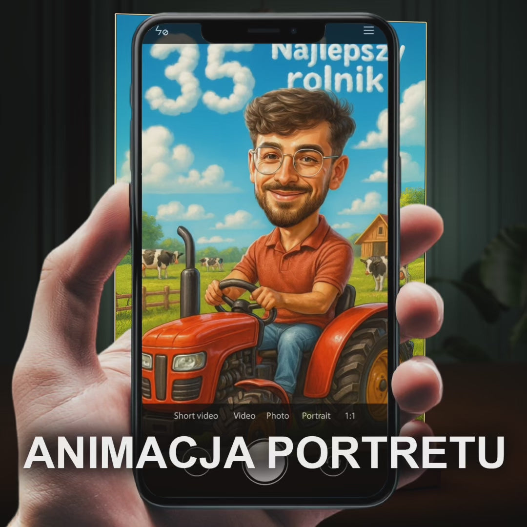 Image of Karykatura na 35 urodziny rolnika - druk na szkle, portret z Twojego zdjęcia