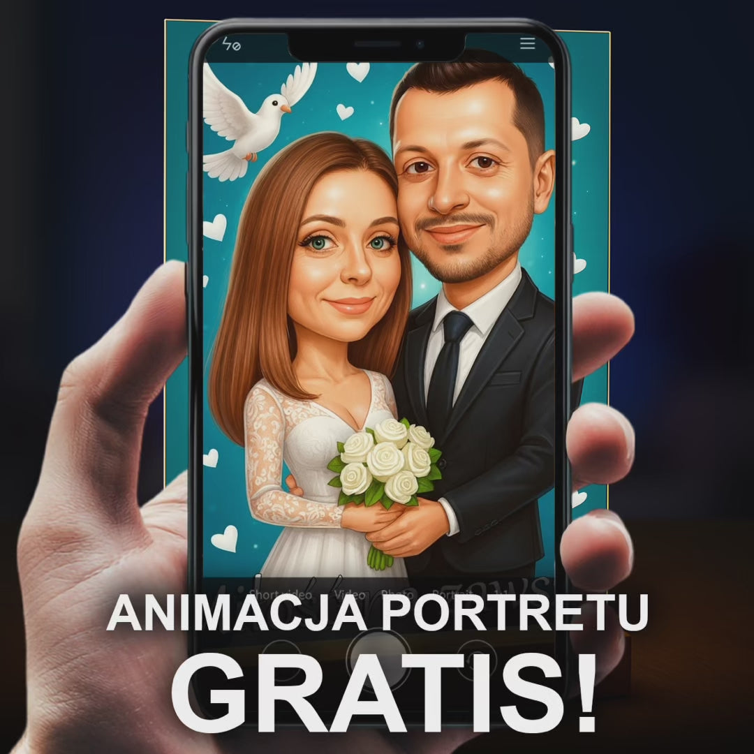 Portret ślubny w stylu karykatury - druk na szkle, portret z Twojego zdjęcia
