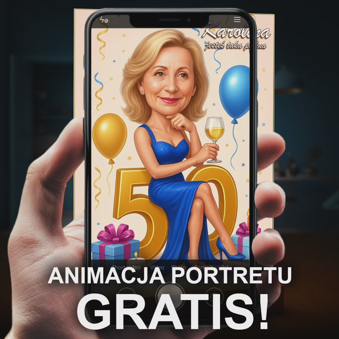 Karykatura na 50. - druk na szkle, portret z Twojego zdjęcia