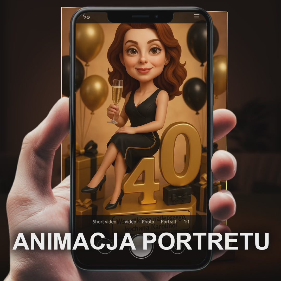 Image of Karykatura na 40. - druk na szkle, portret z Twojego zdjęcia