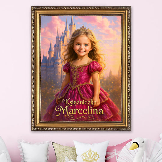 Portret małej księżniczki + napis - obraz na płótnie z Twojego zdjęcia