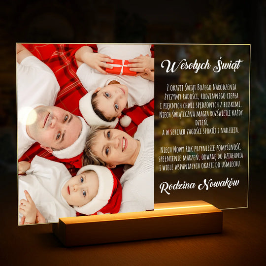 Świąteczne zdjęcie rodziny + życzenia - druk na szkle z Twojego zdjęcia
